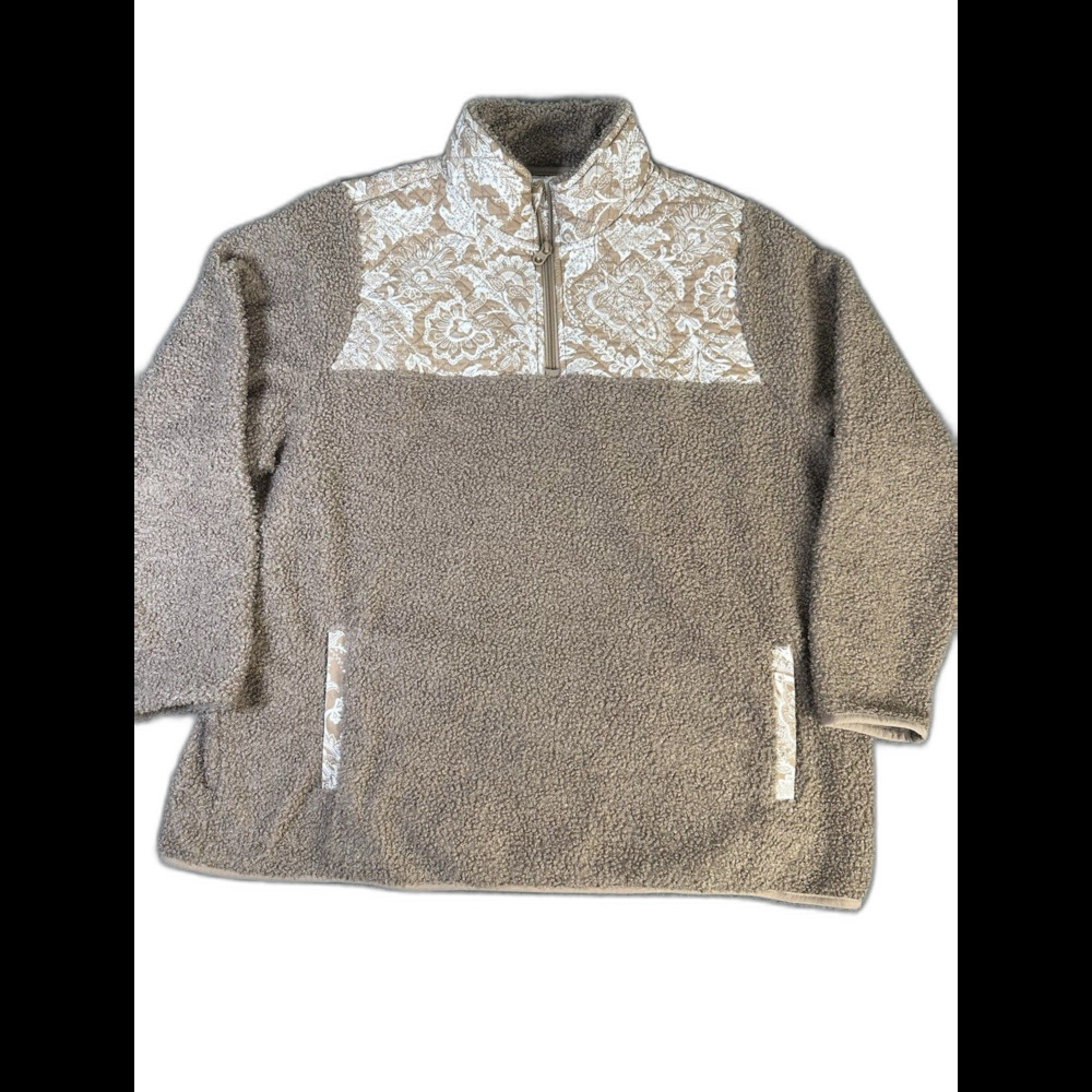 Vera Bradley Brown Sherpa Quarter Zip Fleece Pullover 2XL